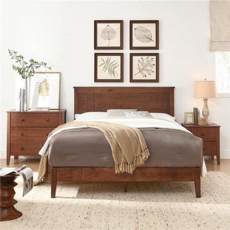 Bika Hom ST1021WN Mid Century Solid Wood Three Drawer Dresser, Walnut