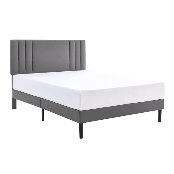 Bika Home BU1005G-Q Faux Leather Upholstered Platform Queen Size Bed, Grey