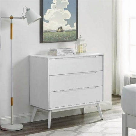 Bikahom DR1003WB Mid Century Solid Wood 3 Drawer Dresser, White