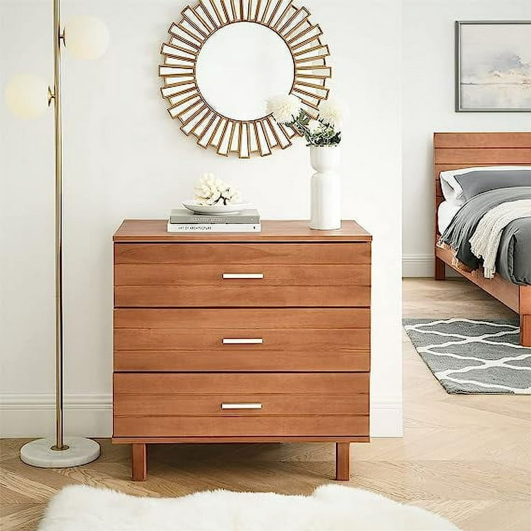 Bikahom Martin Modern Mid Century Solid Wood 3 Drawers Dressers/Nightstand  for Bedroom, Small Modern Chest of Drawers, 3 Tier Storage Organizer for