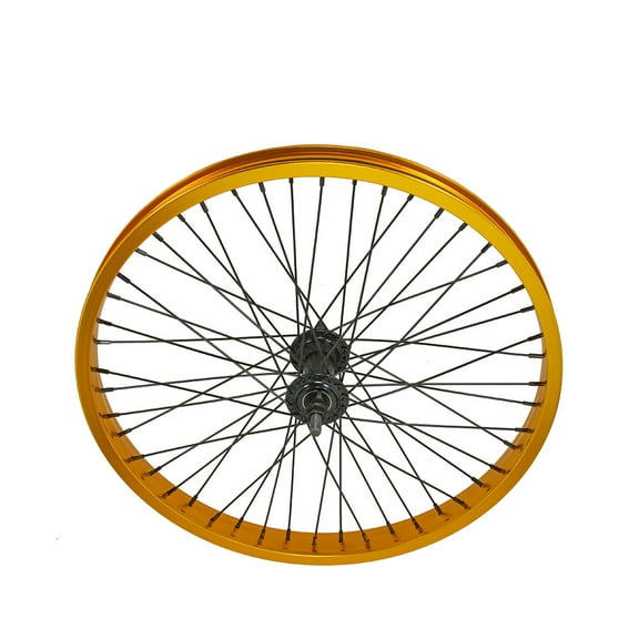 Bike 20 x 2.125 Alloy Front Wheel 48 Spoke 14gSS/Black 3/8 Axle Sealed Bearing Double Wall Gold.