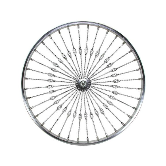 Bike 26 Steel Front Wheel Twisted Cage 36 Spoke 8gChrome 3/8 Axle Single Wall Chrome. bike part, bicycle parts.