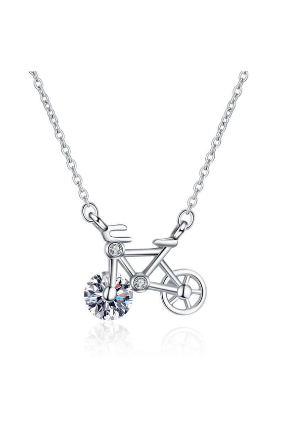 Bike 925 Silver Bicycle Pave Lab Created Diamond Pendant Chain Necklace 18" Chain