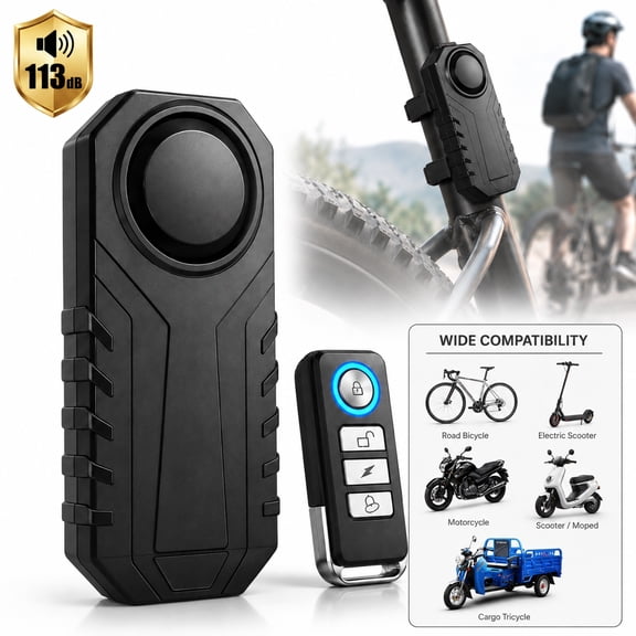 Rongsi Bike Alarm,SOS Function, 113dB Anti-Theft Vibration Security Motion Sensor Alarm with Remote,7 levels sensitivity adjustable, 3 levels volume adjustable