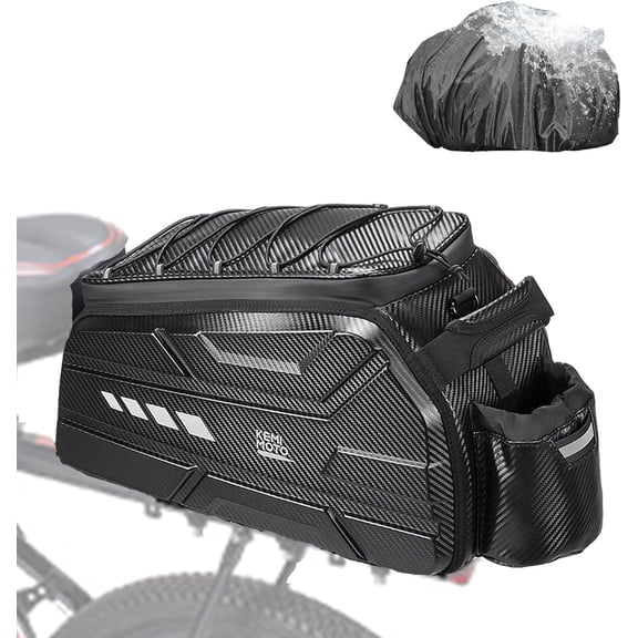 Bike Bag 15L EVA Hard Shell Upgraded Rear Rack Bag w/ Waterproof Cover Bicycle Trunk w/ Shoulder Strap for Commuter Travel Outdoor