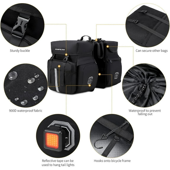 Bike Bag Accessories Panniers for Bicycle Rear Rack Bag 45L Waterproof Mountain Electric Bike Saddle Bag for Cycling Traveling Commuting Black