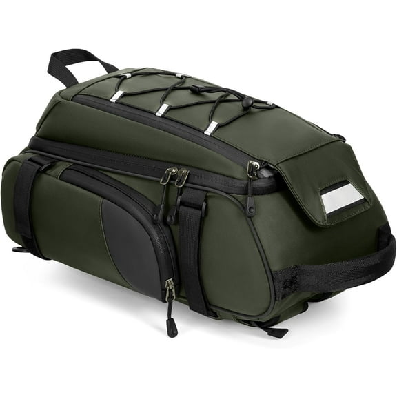 Bike Bags for Bicycle Rear Rack 15L Waterproof Bike Ebike Trunk Pannier Saddle Bag with Rain Cover Bike Accessories Backpack Shoulder Bag for Commuter Travel Outdoor, Green