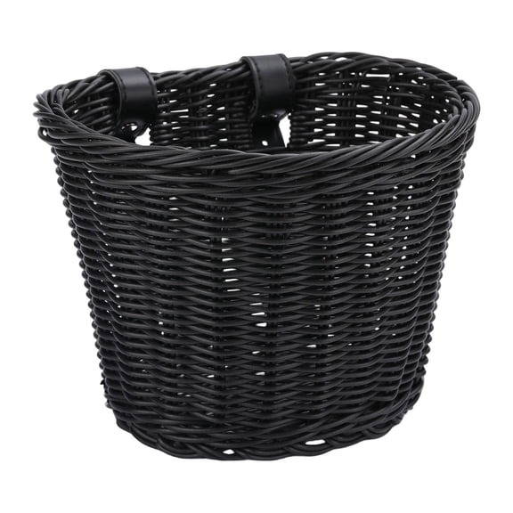 Bike Basket - Durable Front Bicycle Bike Baskets - Handmade Woven Wicker Bike Basket with Adjustable Leather Straps - 8.2x6.3x6 Inch(Black)