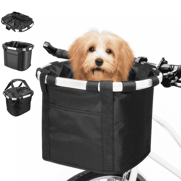 FANGNISN Bike Basket Folding, Front Bicycle Basket Detachable for Small Pet Cat Dog, Carrier Front Removable Bicycle Black Shopping Outdoor Camping