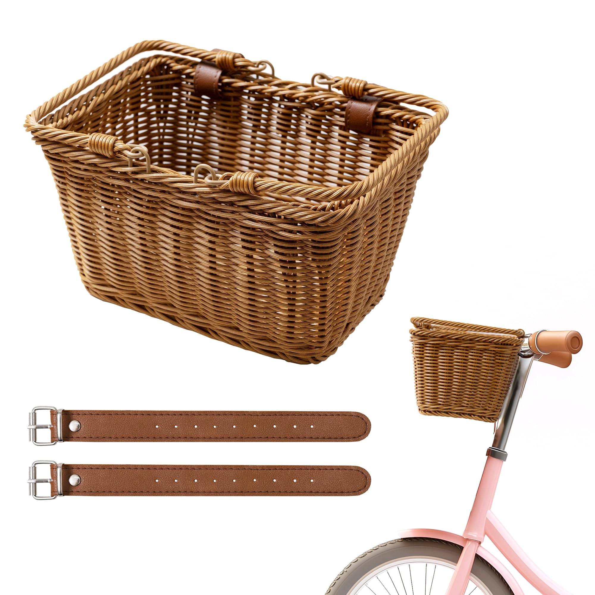 Bike Basket, Front Bicycle Bike Baskets, Small Wicker Bike Basket , Small Wicker Basket for Bike, 1-Pack