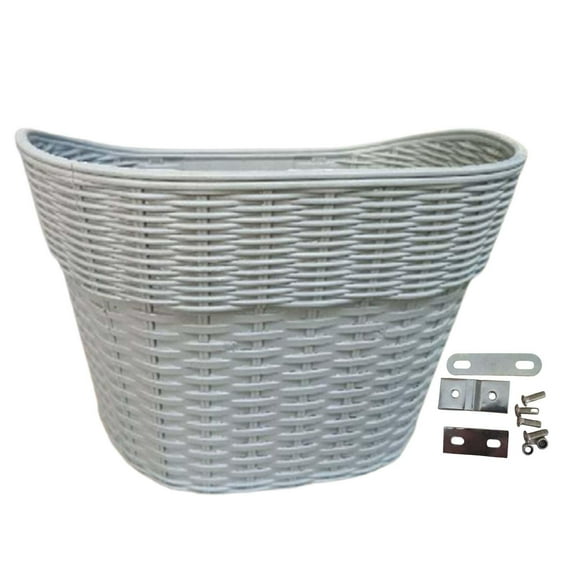 Bike Basket Front Easy to Install Imitation Rattan Detachable Bike Storage Baskets Women and Men Vintage Style Waterproof Handlebar Basket large gray