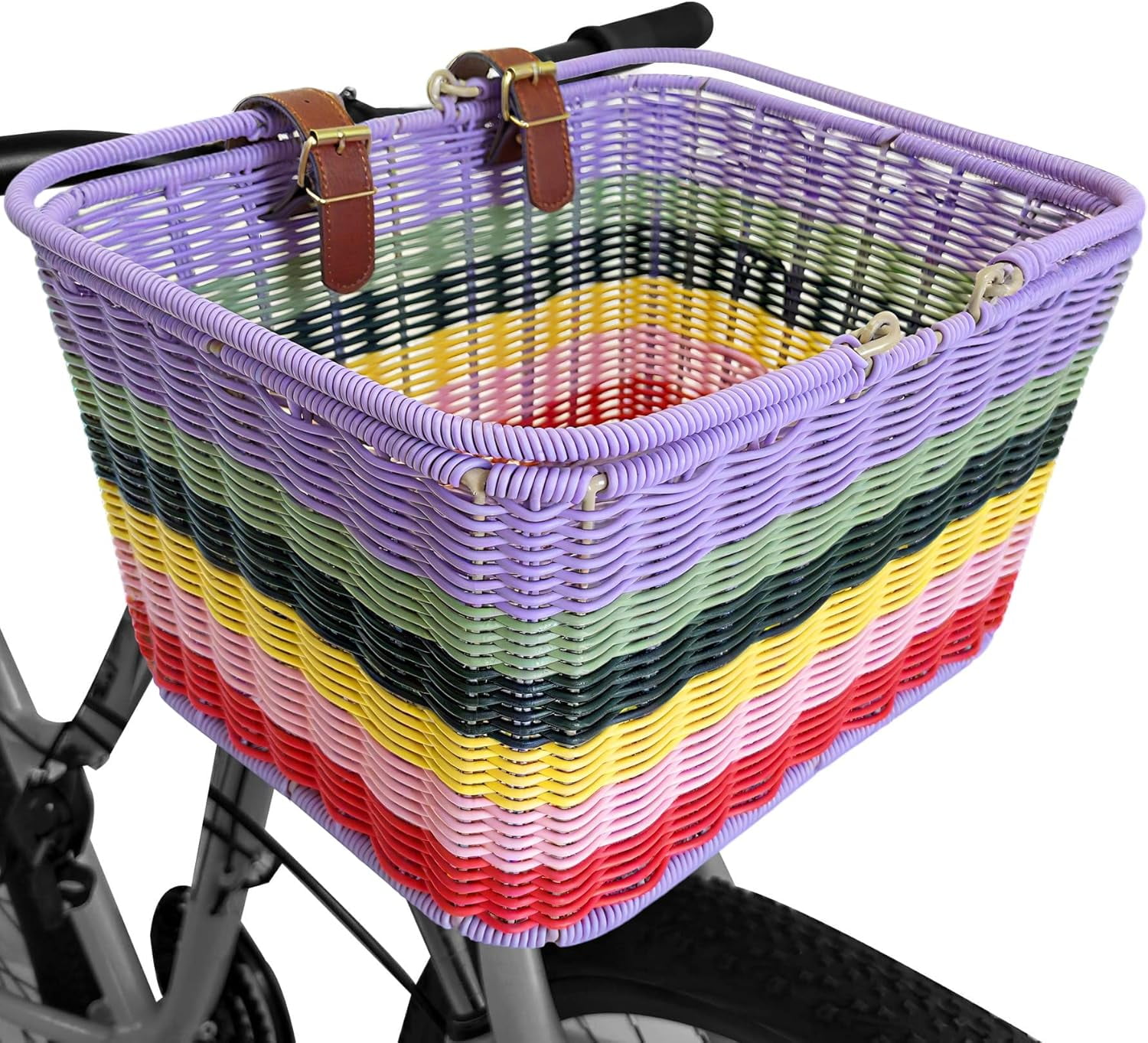 Bike Basket Front, Large Wicker Baskets, Hand-Woven Bicycle Basket with Iron Framework, Detachable Front Handlebar Basket