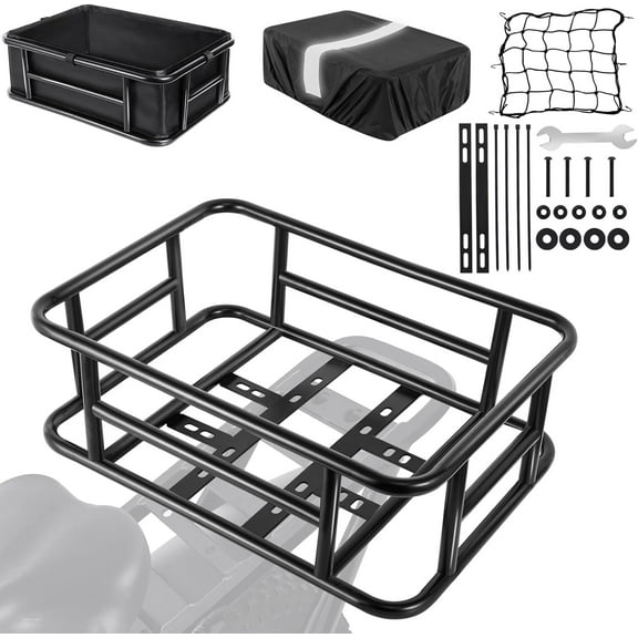 Bike Basket Rear with Liner,Waterproof Cover,Cargo Net Large Rear Bike Basket,Heavy Duty Bicycle Rear Basket for Electric Bike, Ebike,Great for Bike Trip,Carrying Grocery,Ball,Dog