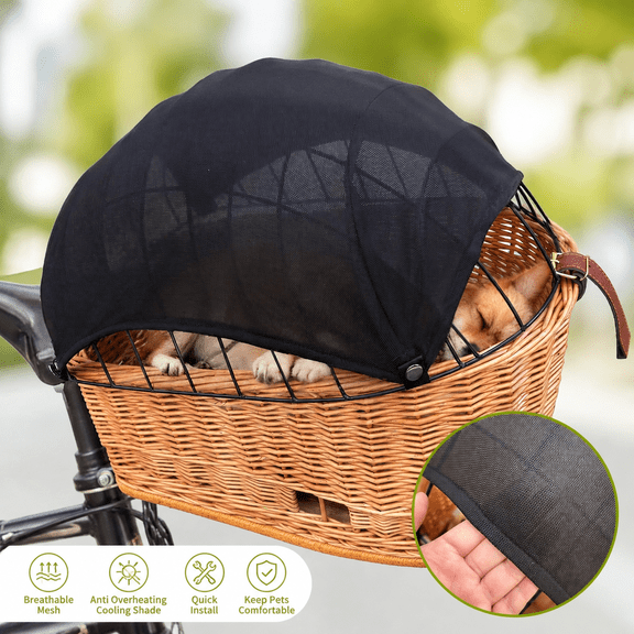 Bike Basket Sunshade for Dogs Cats, Quick Install Pet Canopy Cover, Breathable Mesh Anti Overheating Cooling Shade for Small Medium Pets Puppy Kitten Rabbit