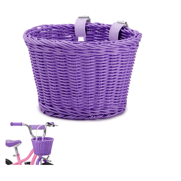 Bike Basket for Front Handlebar,Bicycle Handlebar Wicker Basket Bike Decoration with Leather Straps Accessories Basket-Purple#04