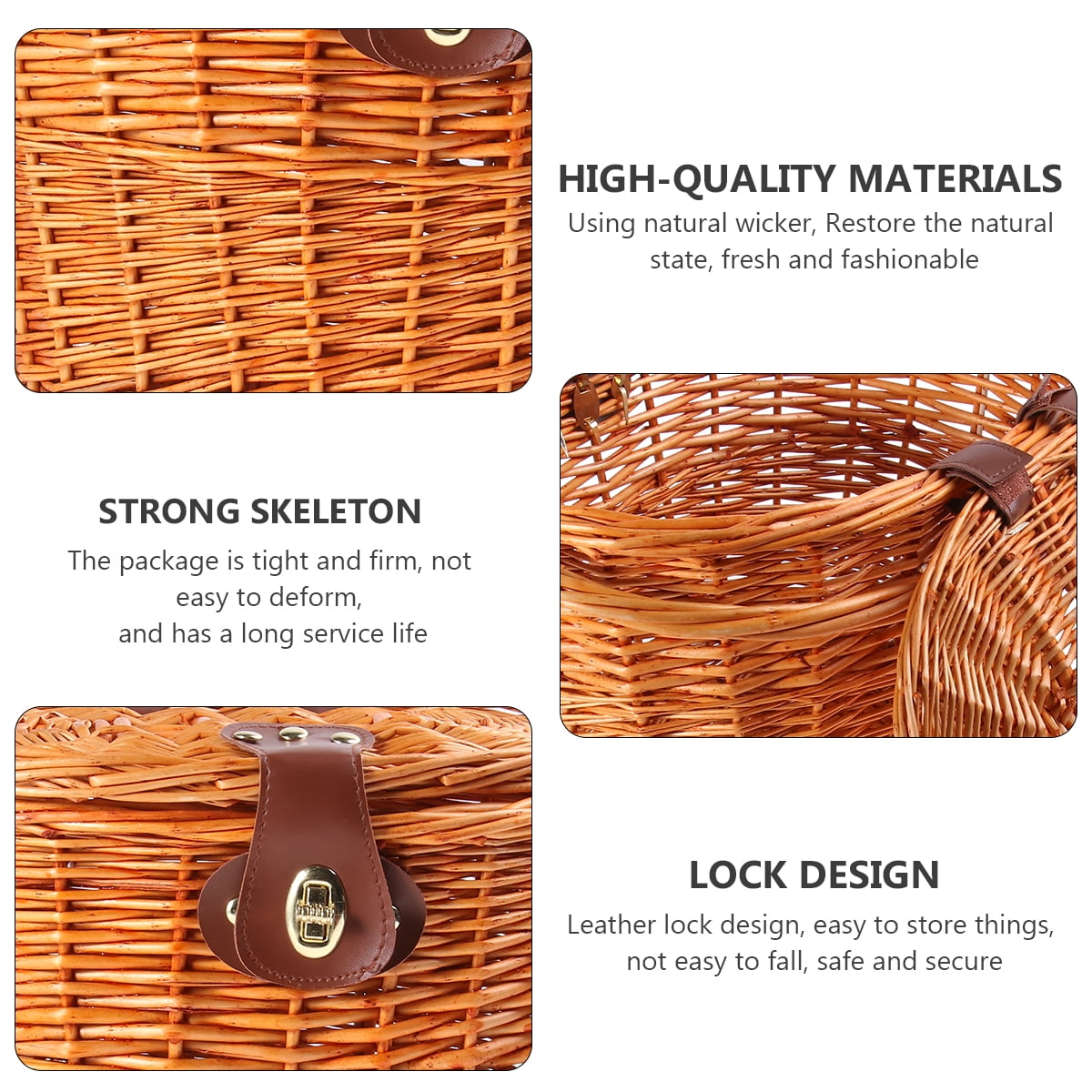Worgeous Brown Wicker Bike Basket with Lid and Handle for Front Handlebar, Fits Most Cruiser Bikes, Stylish and Design