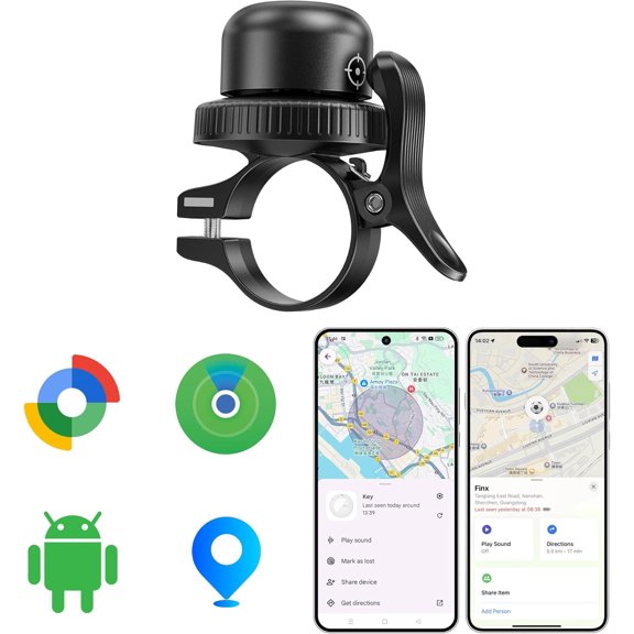 Bike Bell with Bluetooth Tracker for iOS & Android, Anti-Theft Bicycle Loor, Works Find My Google Hub, Loud Bell, IP67 Waterproof