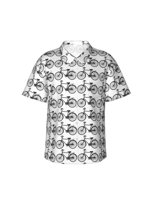 Bike Bicycle Pattern Hawaiian Shirts For Men, Summer Short-Sleeve Relaxed-Fit Button-Down Shirts Medium