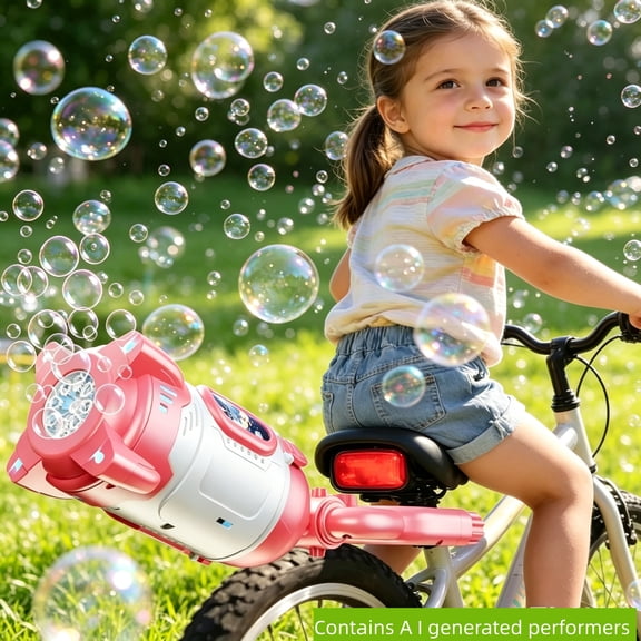 Bike Bubble Machine for Kids Rechargeable Automatic Blower with Lights Remote Control Handheld or Bike Mounted Outdoor Toy for Toddlers Boys Girls-Red