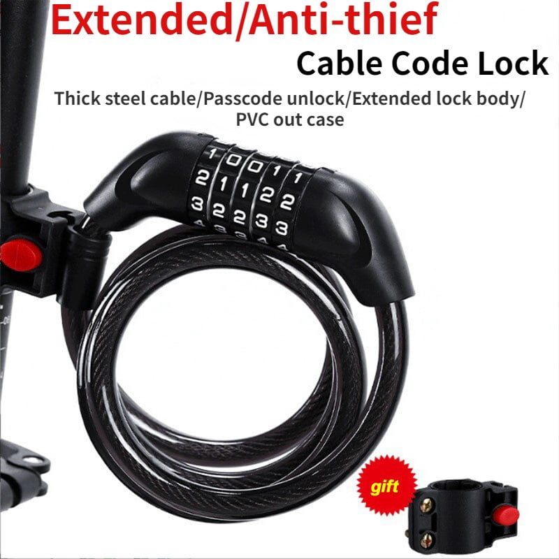 Bike Cable Lock 5 Digit Combination 1200mm Steel Anti Theft Security Lock for Bicycle Motorcycle Outdoor Use