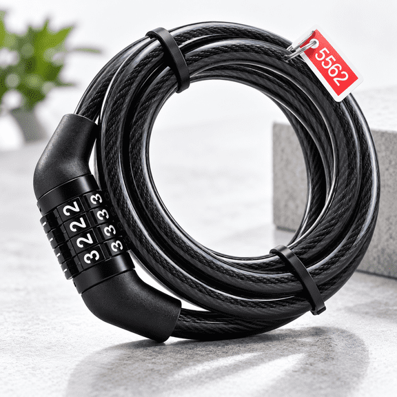 Bike Cable Lock, Braided Steel Security Lock, 4-Digit Combination,