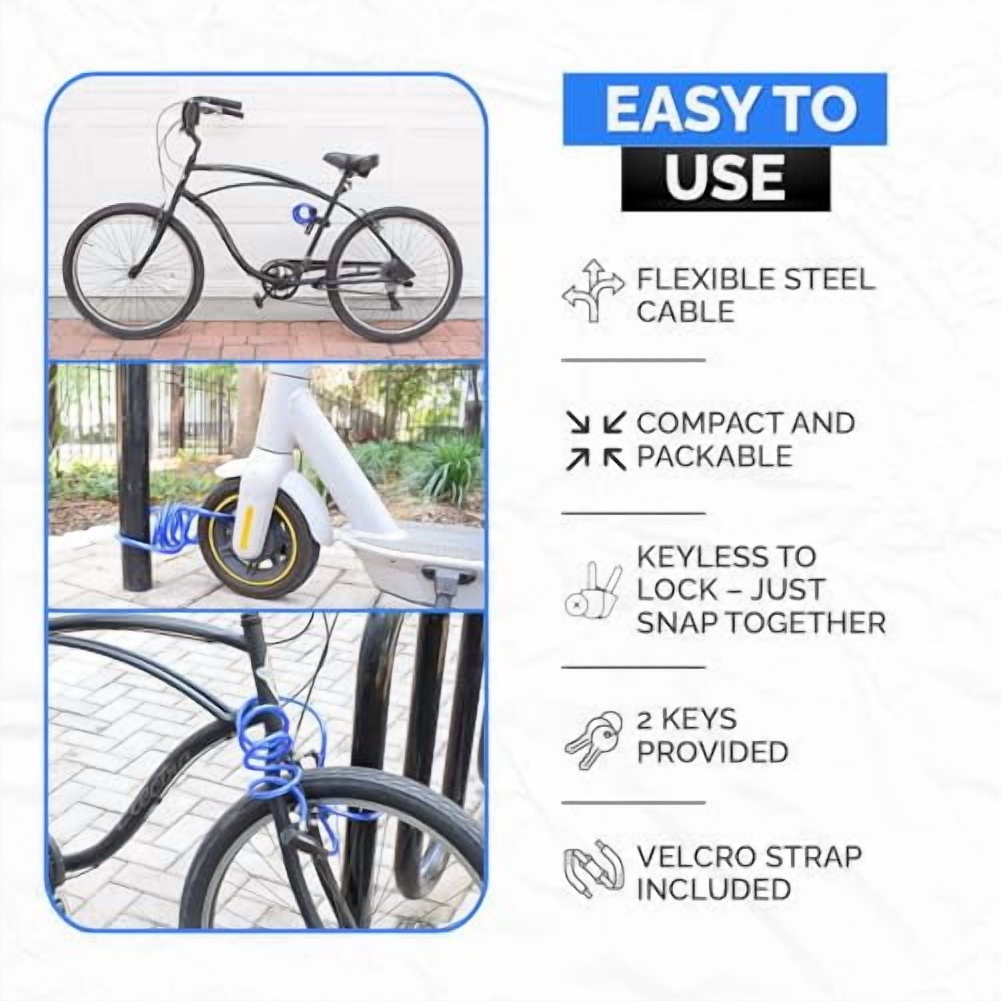 Bike Cable Lock Set, Coiled Security Cable with Key Lock and Mounting Bracket, Compact Anti-Theft Protection for Bikes, Bicycles, Scooters and More 4ft