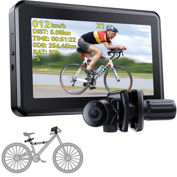 Bike Camera With 4.3" Display  145° Wide-angle Night Vision Mirror Cyclocomputer Smart Computer Speed For Safer Rides