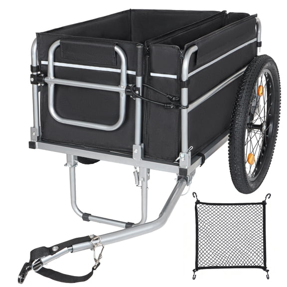 Bike Cargo Trailer, 110lbs Load Capacity,Foldable Compact Storage, Universal Safe Hitch System, Featuring upgraded Fat tires, for Camping, Groceries, Hauling Essentials