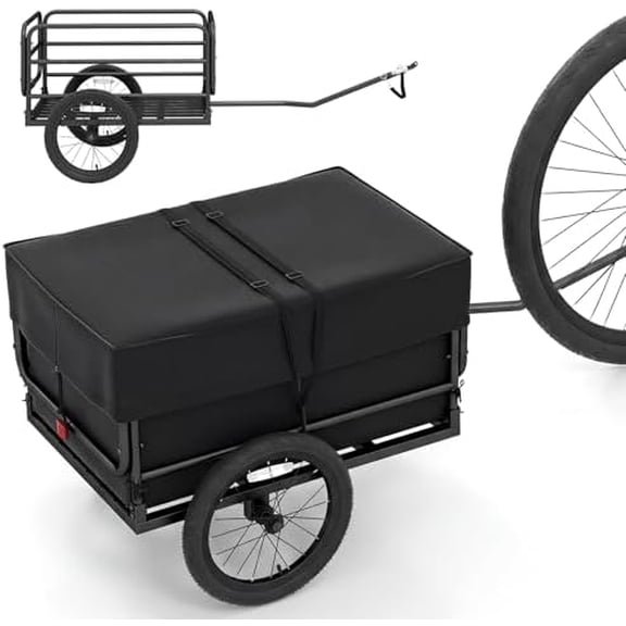 Bike Cargo Trailer, 220 LBS Metal Bicycle Wagon Cart with Universal Hitch & 16" Large Tires, Heavy-Duty Luggage Wagon Trailer with Waterproof Bag & Reflectors for Camping, Shopping, Travel
