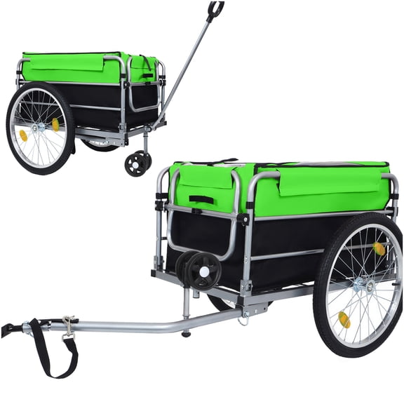 Bike Cargo Trailer 220 lbs Capacity with 20 Inch Wheels Black and Green Steel Frame and Hitch System