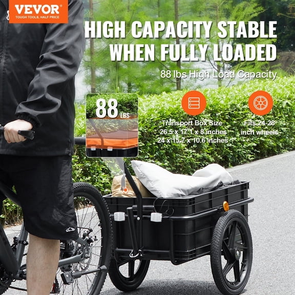 Bike Cargo Trailer,88 lbs Load Capacity,Heavy-Duty Bicycle Wagon Cart,Foldable Compact Storage with Universal Hitch,Waterproof Cover,16"Wheels,Safe Reflectors,Fits 24"-28"Bike Wheels