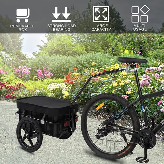 Bike Cargo Trailer with Removable Box & Waterproof Cover, Bicycle Wagon Trailers with 16" Wheels & Quick Release Universal Coupler, Large Loading Bike Trailer Storage Cart with Reflectors