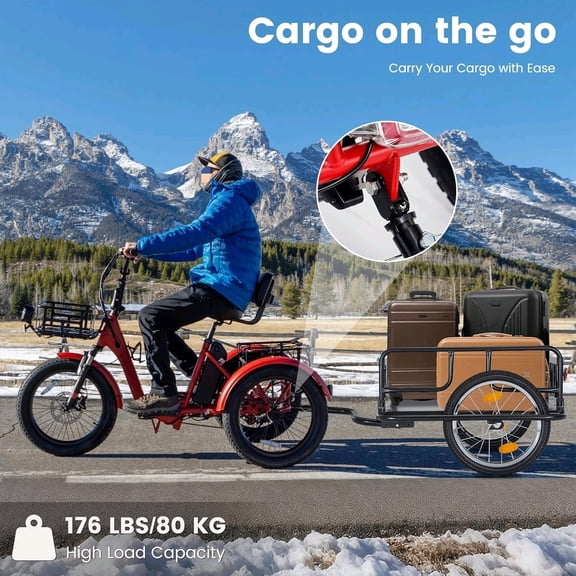 Bike Cargo Trailer with Universal Hitch, 176 lbs Capacity, Foldable Utility Wagon Cart for Bicycle & Tricycle, Heavy Duty Compact Storage Bike Trailer with 16" Wheels$$Sport & Recreation Other