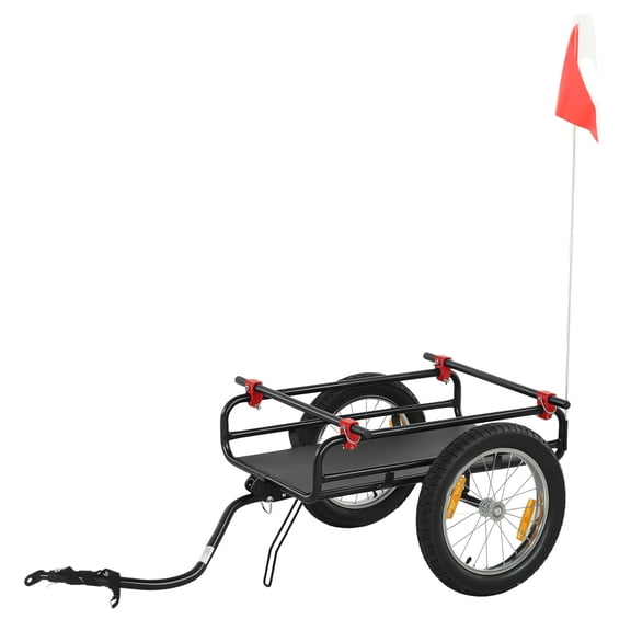 Bike Cargo Trailer & Wagon, 2-in-1 Bicycle Trailer with 16" Wheels, 132lbs Capacity, Quick Release, Hand Cart Conversion, Red Safety Flag