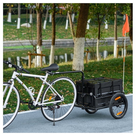 Bike Cargo Trailer with Removable Box, Galvanized Steel Bicycle Trailer for Carrying Cargo, 88lbs Capacity, Reflectors & Flag