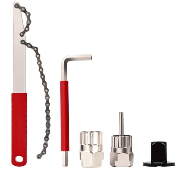 Bike Cassette Removal Tool, 5Pcs Bike Chain Tool Kit with Chain Whip Auxiliary Wrench Bicycle Cassette Lock Ring Removal