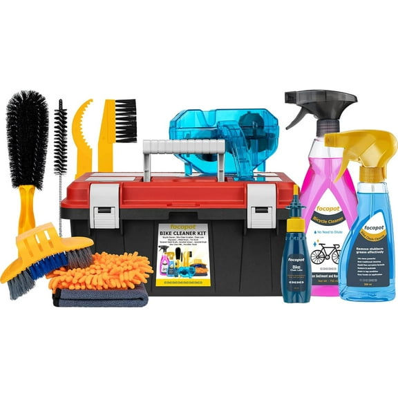Bike Chain Cleaner Kit with Bicycle Cleaner(25 oz),Degreaser(10 oz),Oil Lubricant(2 oz),Cleaning Brush Tool,Bike Cleaning kit to Clean and Lube Mountain/Road/MT/E