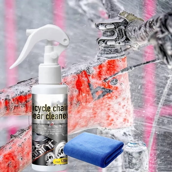 Bike Chain Cleaner and Lubricant Set 120ml, Bicycle Chain Degreaser, Anti Rust Chain Care Solution, Gear Drivetrain Maintenance Kit, Cycling Cleaning Oil with Towel