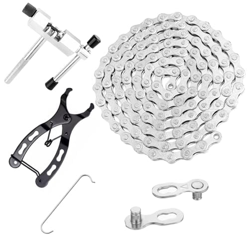 Bike Chain Kit, RibRave 6/7/8 Speed Multi-Function Bike Mechanic Repair Kit for Road/MTB Bike City Bikes, BMX Bikes with Quick Release Buckle, Bike Link Plier -Hook -Chain Breaker - 116 Links