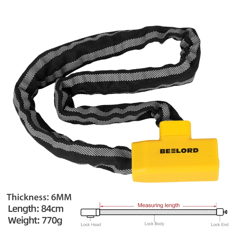 Bike Chain Lock 90cm Reflective Key Lock Zinc Alloy Cylinder MTB Bike E