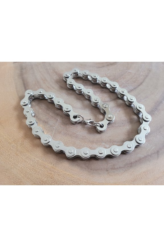 Bike Chain Necklace - Silver Finish 18" Punk Heavy Biker Neck Chain by Mdream