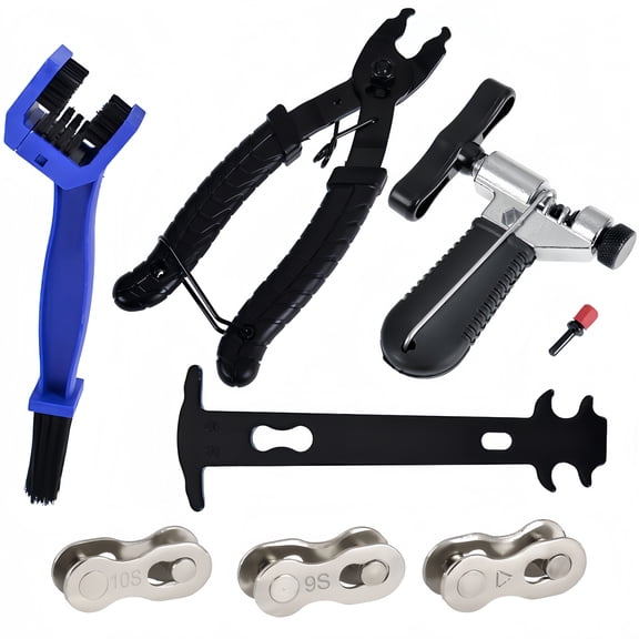 Bike Chain Repair Tool Kit, Bicycle Chain Tool Set with Chain Breaker, Chain Pliers, Chain Checker, 3 Pairs of Quick Links & Cleaning Brush for Mountain, Road, BMX Bikes