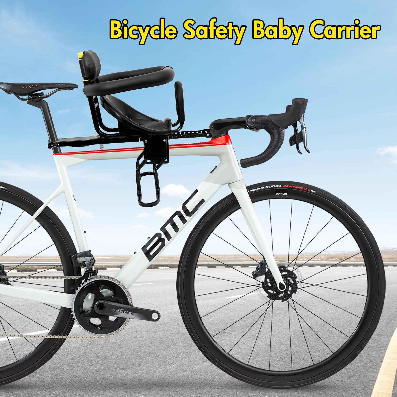 Bike Child Seat, Front Mounted Baby Bicycle Seat with Handrail Toddler, Black