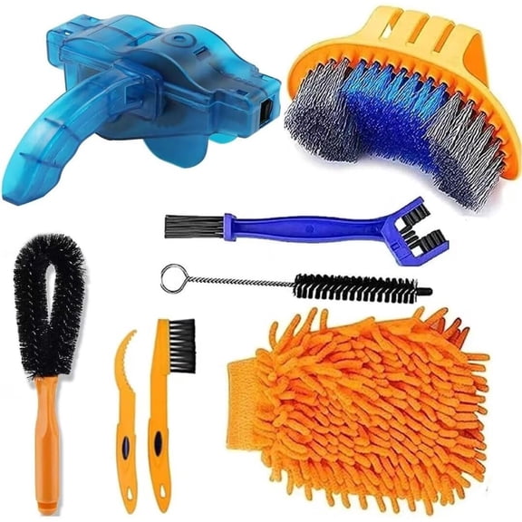 Bike Cleaning kit Precision Bicycle Cleaning Brush Tool Set Including Bike Chain Cleaner Brush, suitable for Mountain, Road, City, Hybrid,Dirt,BMX Bike and Folding Bike,8 Pieces