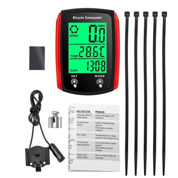Bike Computer,Bicycle Speedometer,Bicycle odometers,Wireless Cycling Odometer,Multifunctional & Waterproof,Smart Touch Backlight,HD Digital LCD Big Display for Training,Hiking,Riding (Red)