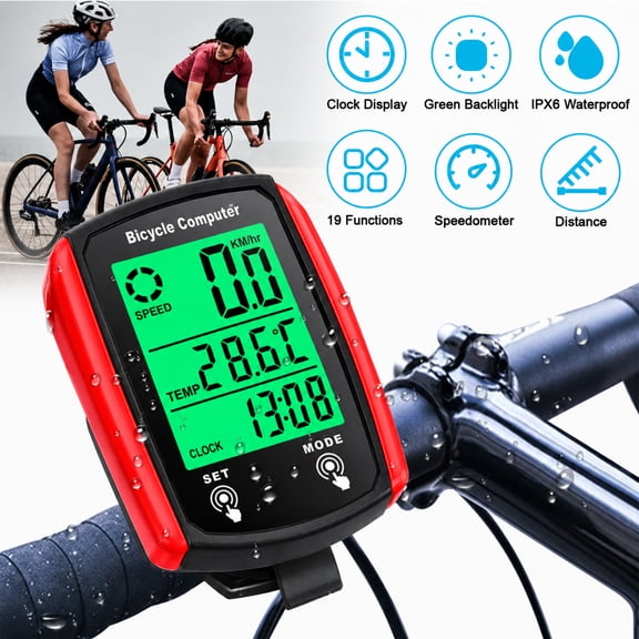 Bike Computer,Bicycle Speedometer,Bicycle odometers,Wireless Cycling Odometer,Multifunctional & Waterproof,Smart Touch Backlight,HD Digital LCD Big Display for Training,Hiking,Riding (Red)