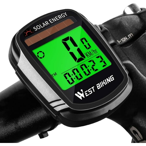 Bike Computer with Solar Energy Bicycle Speedometer and Odometer,Wireless Waterproof Cycling Computer,LCD Backlight Automatic Wake-up & Multi-Functions