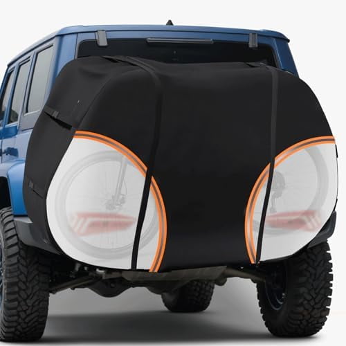 Bike Covers Outdoor Storage Waterproof for Transport On Rack, Protective Travel Bicycle Cover on Car Rear for 1,2 Bikes, E-Bike, Visible Tail Lights Via Transparent Durable Mesh Fabric