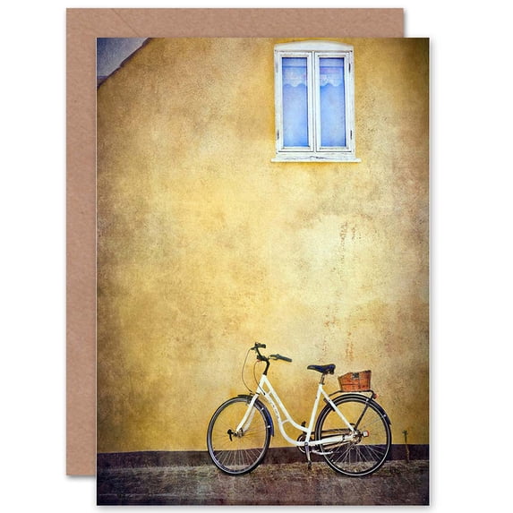 Bike Cycle Bicycle Old Building Birthday Greetings Card Plus Envelope Blank inside