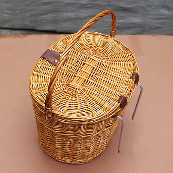 Bike Cycling Rustic Wicker Basket Shopping Bag With Lid Carry Handle